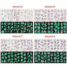 Set de 5 pegatinas temporales, pegatinas temporales resistentes al agua con diseño de lindos unicornios que brillan en la oscuridad, suministros para fiestas de cumpleaños, regalos de pegatinas, pegatinas de dibujos animados