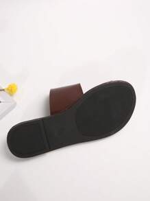 女士尖头系带平底凉鞋、简约舒适一脚蹬拖鞋、休闲户外沙滩人字拖