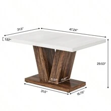 LITTLE TREE 47-Inch Dining Table For 4, Modern White Rectangular Dinner Table Kitchen Table For Home, Dining Room - Black+Oak - View 7