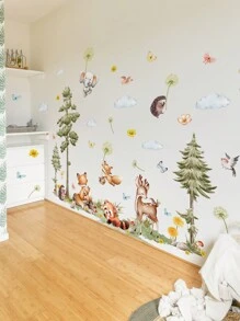 1 Set Cartoon Kiefer, Gänse, Wolke & Fuchs, Igel Wandaufkleber Dekoration für Kinderzimmer Hintergrund, Aufkleber, Wandtattoo, Vinyl Aufkleber für Heim-Dekorationen, Frühlingsdekoration Artikel um Ihr Zuhause aufzufrischen, Rama Dekorations Aufkleber Geschenke Geburtstag Abschluss - Verschiedenfarbig - Übersicht 15