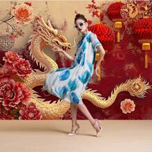 1pc, Nền biểu ngữ Tết Nguyên đán, Lễ hội mùa xuân Trung Quốc, Trang trí Tết Nguyên đán, Hoa cắt giấy, Đèn lồng năm mới, Nền tiệc Năm của Loong, Đạo cụ chụp ảnh Năm của Loong, Giáng sinh - Nhiều màu - Xem 3