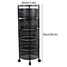 1PC Rotatable Multi-Layer Circular Storage Rack, Circular Floor Standing Multi-Layer Rotatable Vegetable Basket Storage Rack, Miscellaneous Fruits Multi-Layer Rotating Storage Rack, Practical Storage Rack, Storage Supplies File Rack - màu đen - Xem 10
