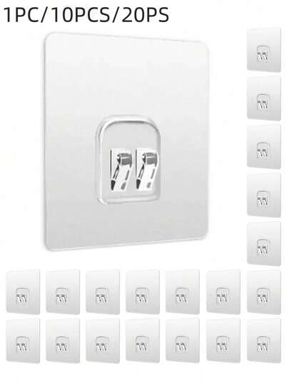 1pc/10pcs/20pcs Transparent No-Drill Paw Clip, Iron Wire Wall Mount Basket Hooks, Stainless Steel Adhesive Hanger, No-Nail Wall Hooks For Storage Rack