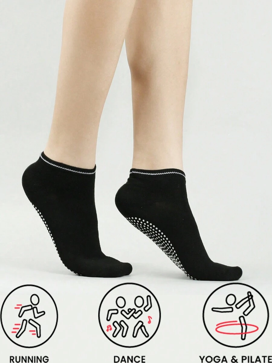 Thể thao ngoài trời 1 đôi Vớ tập yoga chấm bi thoáng khí thoải mái Tất mắt cá chân để sử dụng hàng ngày - màu đen - Xem 1