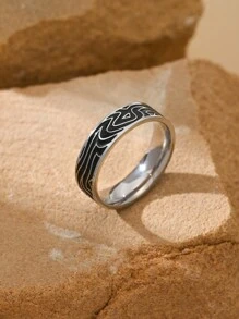 1 pieza Anillo con patrón de árbol de estilo hip hop de acero inoxidable, anillos para hombre de estilo empresarial