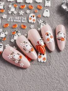 Hình dán móng tay Halloween dễ thương hình ma và hoa, bí ngô, kẹo, mạng nhện dập nổi 5D, tự làm móng tay, hình dán móng tay. - Nhiều màu - Xem 6