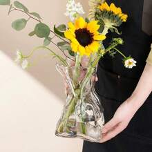 1pc Pleated Transparent Glass Vase, Artificial Flower Decoration Vase, Suitable For Home Decor, Tabletop Decor Room Decor Flower Vase - Multicolor - View 8