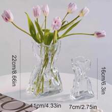 1pc Pleated Transparent Glass Vase, Artificial Flower Decoration Vase, Suitable For Home Decor, Tabletop Decor Room Decor Flower Vase - Multicolor - View 4