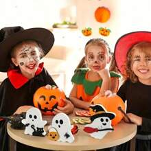 3 件装可爱幽灵万圣节装饰，木制分层托盘展示标志，适用于家庭、派对、货架 - 南瓜、圣诞节 - 彩色 - 查看 9