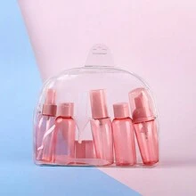 6 szt. pustych czerwonych/niebieskich butelek podróżnych na kosmetyki do siłowni, zatwierdzona przez TSA, 50 ml szczelne, wyciskane do toniku, szamponu, odżywki, balsamu, żelu pod prysznic z etykietą, lejkiem, łyżką do kremu, biuretą i torbą kosmetyczną