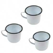 Set Of 6 White Enameled Mugs With Black Rim, Metal Capacity 50 Ml, Measures 4.5 Cm High X 5 Cm Wide, Retro Religious. - trắng - Xem 4
