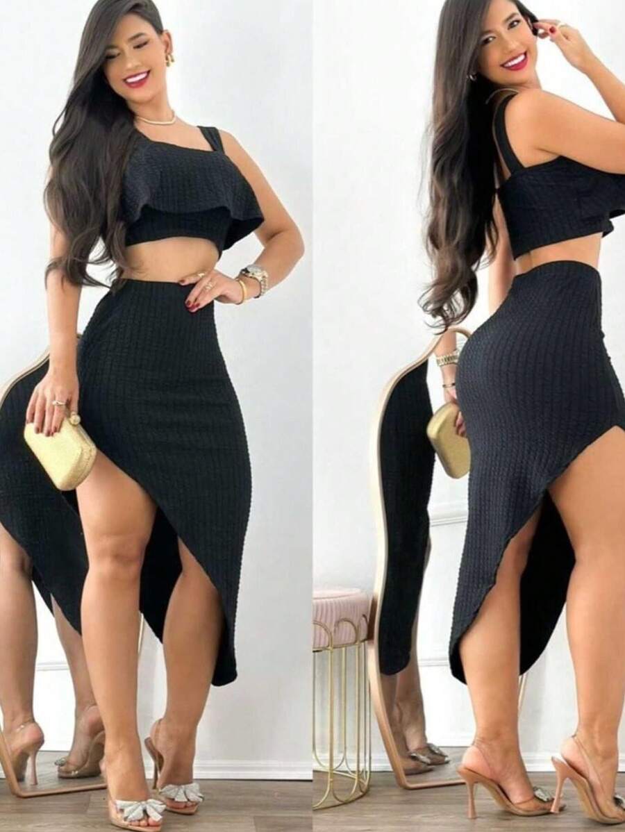 Elegatne Anaruga Skirt And Cropped Set - 黑色 - 查看 1