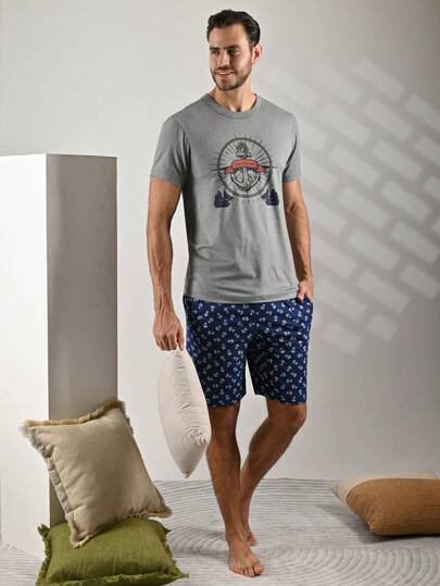 a DORMIR Set de Pijama Ligera Para Hombre Top y Short