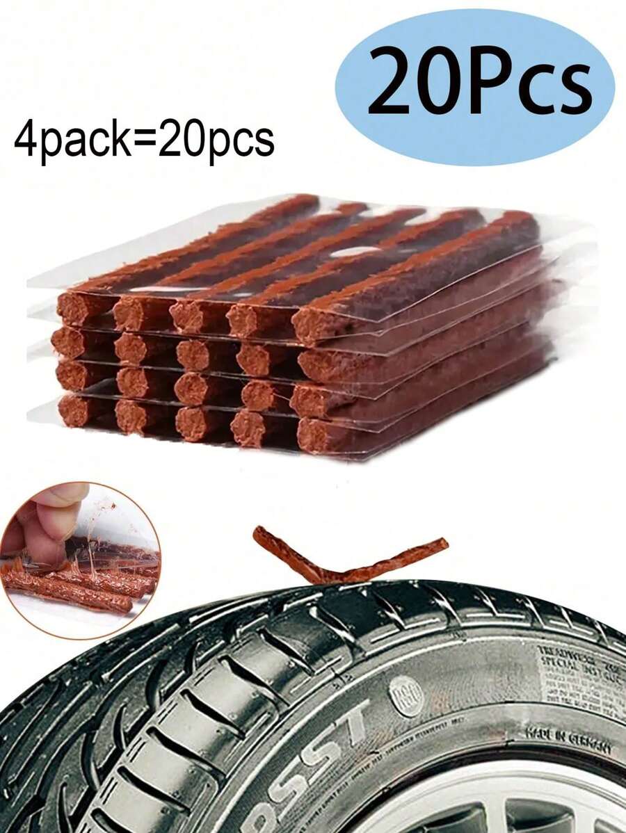 20 piezas Tira de reparación de neumáticos a vacío para automóvil y motocicleta en frío, kit de reparación de neumáticos, tapones de goma para neumáticos, cuerdas, herramienta de reparación de pinchaduras de neumáticos - Cinta marrón para reparación de neumáticos. - Ver 1