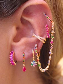 6 件/套多色耳环套装女士耳环彩色锆石链环吊坠耳环女士度假珠宝配饰 - 6Pcs/Set - 查看 2