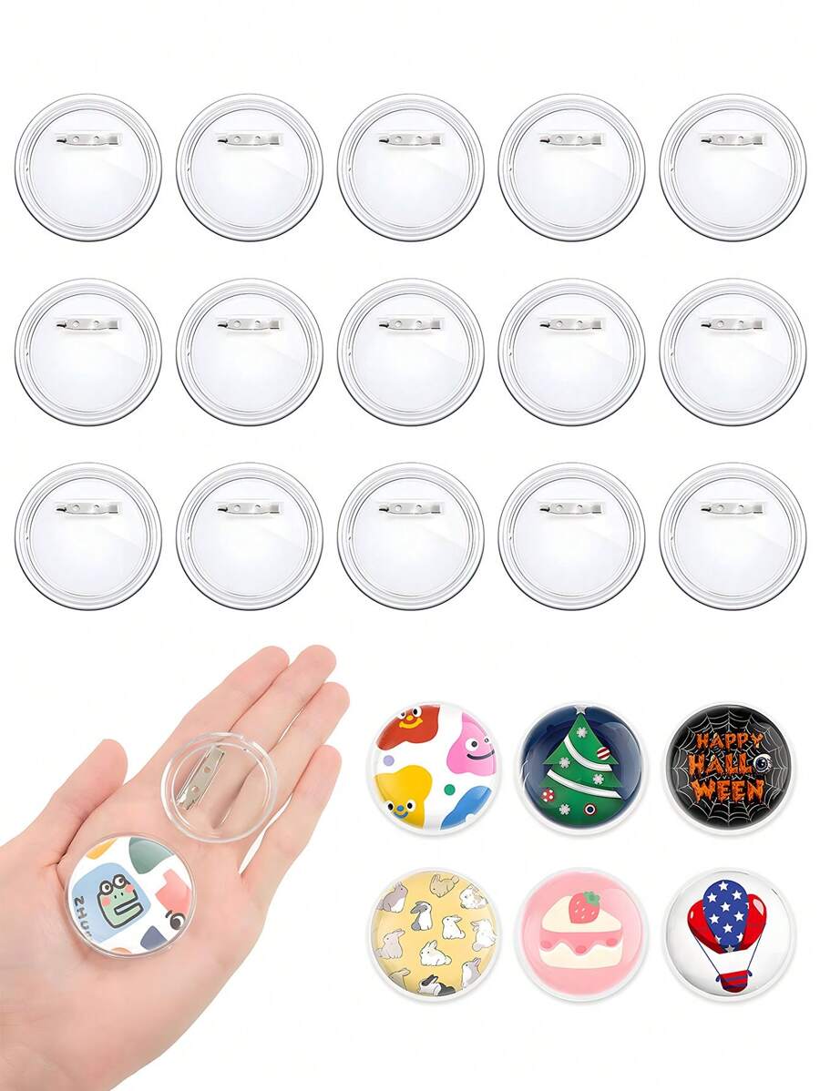 30 piezas- Kit de parches DIY, Alfileres de botón de acrílico transparente, Prendedores de botón transparentes, Marcos para exhibir el nombre del campus, Botones de fotos para suministros de manualidades, Decoraciones de festivales, Manualidades de ropa mini transparentes, Haz tu propio botón, Suministros para hacer botones