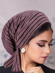 1件新款条纹穆斯林长尾头巾帽化疗帽女士长尾帽头发睡眠帽 - 女士頭巾帽 - 查看 3