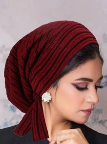 1件新款条纹穆斯林长尾头巾帽化疗帽女士长尾帽头发睡眠帽 - 女士頭巾帽 - 查看 1