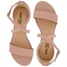 Women's Flat Sandal Round Toe Straight Strap Comfortable Fashion - 米色 - 查看 3