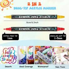 24 Colours Acrylic Paint Pens Set, Permanent Paint Markers For Rock Painting Stone Wood Glass Ceramic Canvas Metal, 1-5mm Waterproof Dual Tip Brush Pen, Acrylic Pens - Multicolor - View 5