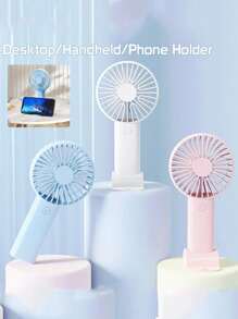 1 pieza Ventilador de triple hoja recargable por USB con soporte, se puede usar como soporte para teléfono/tableta, diseño lindo adecuado tanto para niños como para niñas. Regalo ideal para mujeres, perfecto para actividades al aire libre, playa, oficina, escuela, hogar [Ventilador de refrigeración de verano]
