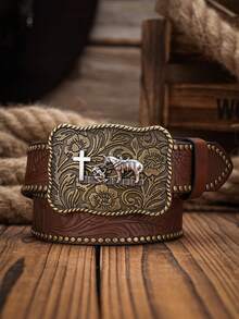 1pc Men's Western Style PU Leather Belt (Hole Punch Tool Included) - Miss - View 3