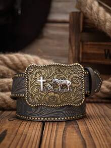 1pc Men's Western Style PU Leather Belt (Hole Punch Tool Included) - Miss - View 2