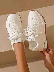 Women's Casual Sneakers, Lightweight & Versatile Comfortable Lace-Up Round Toe Solid Color Platform Shoes