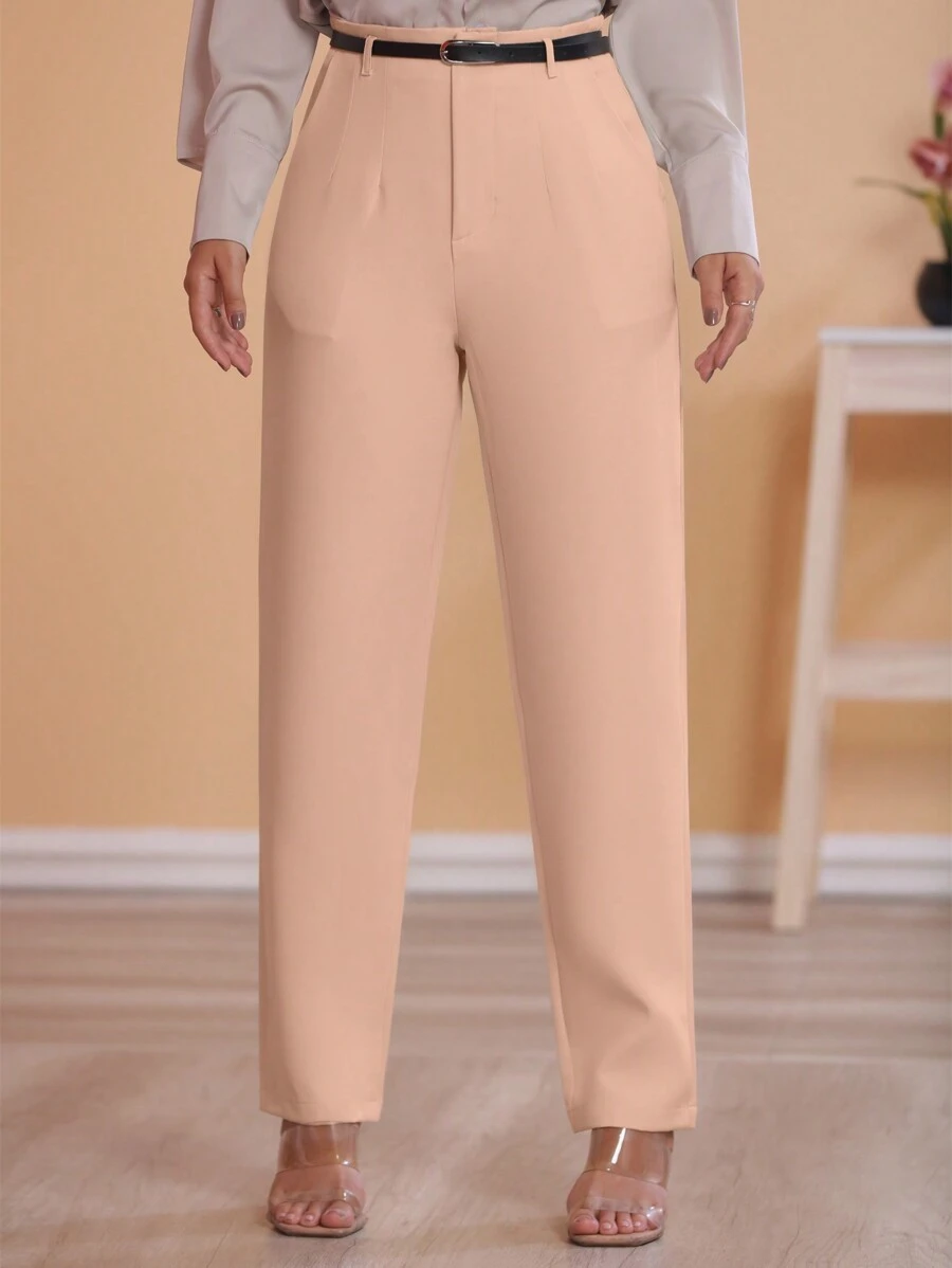 STYLE FASHION Wide Leg Pants With Belt / Color Military Green, Black, , Brown / Tailored / Wide Leg Pants / Summer Winter / Christmas Collection / Elegant / Casual / Stylish / Feminine / Christmas Look / Light / Comfortable / 2024 Collection - 杏色 - 查看 1
