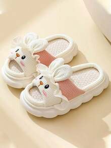 Pantuflas de animales de dibujos animados suaves, cómodas e informales para mujer - Blanco y Rosa - Ver 4