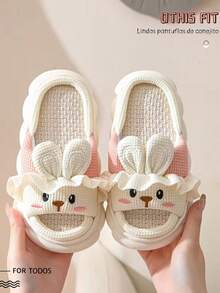 Pantuflas de animales de dibujos animados suaves, cómodas e informales para mujer - Blanco y Rosa - Ver 2