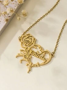 Collar con flor y nombre personalizado, elegante collar con colgante con forma de rosa y corazón, de acero inoxidable, cadena de clavícula, regalo de cumpleaños, aniversario, Navidad para mujeres, familia, amigos
