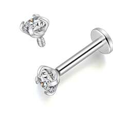 16G Stainless Steel Internal Threaded Ear Cartilage Piercing Jewelry, Cubic Zirconia Inlaid, Flat Bottom, Suitable For Nose Ring, Earring, Spiral Ear Cartilage, Lip Ring, Unisex - As Shown In the Figure - View 2
