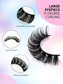 Asiteo 10 Pairs D-Curl, Natural Look, Fluffy & Thick, Lightweight & Comfortable, Reusable Eyelashes, Create Charming Eye Makeup - Black - View 2