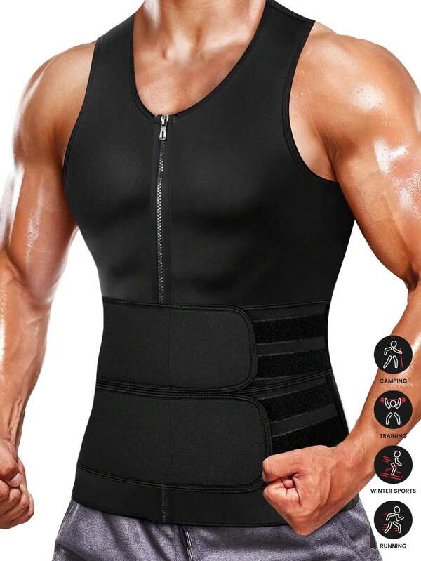 Roupa íntima esportiva masculina modeladora de cintura, neoprene, sauna, espartilho modelador corporal, regata com zíper, camisa de treino, modelador de cintura, espartilho modelador, shorts modeladores, acessórios de academia para cintas de emagrecimento da barriga, cintas lombares para espartilho de emagrecimento da barriga