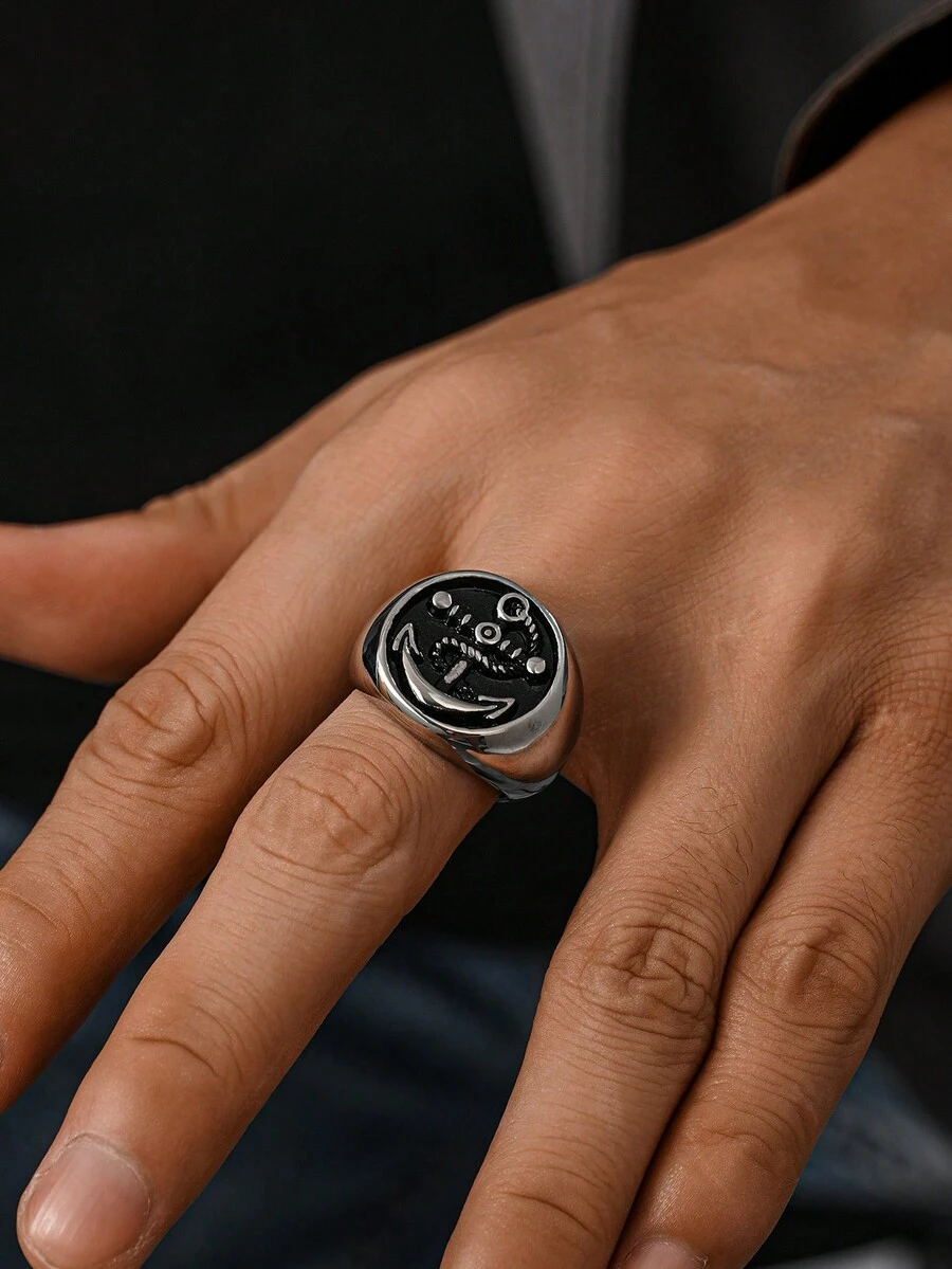 1枚不锈钢复古船锚图案男士戒指 时尚饰品 - 戒指 - 查看 1