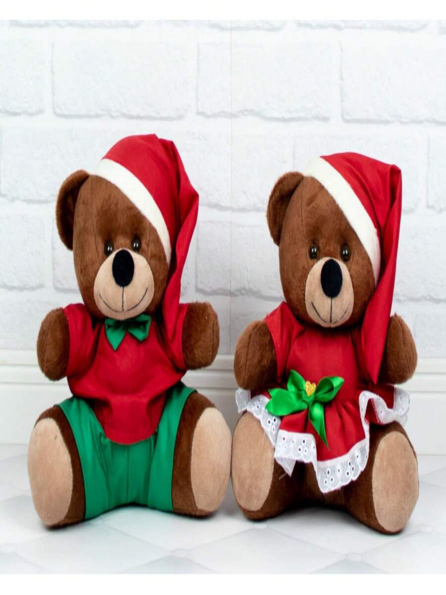 Couple Of Teddy Bears Christmas Plush Shorts And Shirt And Dress With 26 Cm Lace - Christmas Decoration - Màu nâu sang trọng - Xem 1