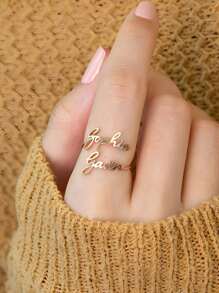 Customized Multi-Name Ring, Personalized Adjustable Stainless Steel Nameplate Ring Suitable For Women, Couples, Family, 18K Gold Plated Pendant Jewelry, Fashionable Wedding Accessories, Birthday, Mother's Day Gift, Golden Fashion, Autumn, Retro, Unisex, Minimalist, Casual, Gothic, Punk, Customized, Personalized, Unique, Friend Anniversary Gift - Yellow Gold - View 13