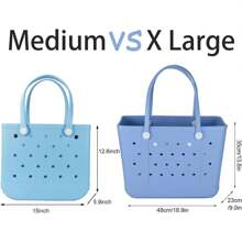 Large Beach Bag Oversized Rubber Tote Washable Open Handbag Durable Travel Handbag - hồ xanh - Xem 2