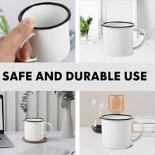 Set Of 6 White Enameled Mugs With Black Rim, Metal Capacity 50 Ml, Measures 4.5 Cm High X 5 Cm Wide, Retro Religious. - trắng - Xem 1