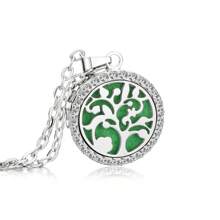 Collier pendentif d'aromathérapie en cristal Médaillon à fleurs de l'arbre de vie ouvert Collier de parfum Diffuseur d'huiles essentielles Bijoux Pendentifs strass Colliers d'arôme