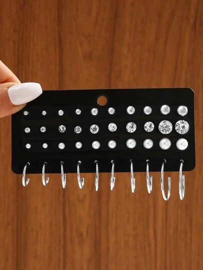 40pcs Simple Pearl & Cubic Zirconia Stud Earrings Set, Gift For Women