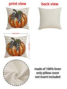 1pc/4pcs Autumn Thanksgiving Pumpkin & Letter Print Linen Throw Pillow Cover, 18*18 Inch/45x45cm, Home Decor, Bedroom, Sofa (Without Pillow Insert) - Multicolor - View 10