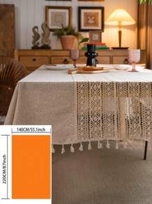 MeijiaMo 1 Pc Linen Patchwork Rectangular Tablecloth, Bohemian Nordic Minimalist Hollow Out Home Decor Placemat Table Topper With Tassels, Suitable For Dining Room, Kitchen, Hotel, Bedroom, Picnic, Dust-Proof, All Season - Multicolor - View 14