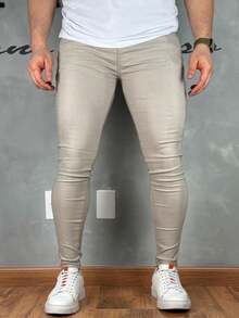 Traditional Plain Black Tailored Trousers 04% Lycra - 米色 - 查看 7
