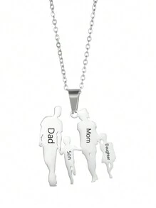 1 pieza Nuevo producto de cruce de frontera europeo y americano Colgante de recuerdo con foto de familia de papá y mamá grabado con láser de superficie lisa, joyería de collar de miembro familiar padre e hijo, joyería de acero inoxidable chapada en oro de 18 quilates, incluye estuche de regalo de alta gama, uso diario o como regalo