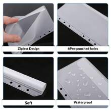 12 Pcs A6 Size Binder Pockets 6-Holes Cash Budget Envelopes For Budgeting Clear PVC Zipperless Binder Pouch Loose Leaf Bags Insert Pages Waterproof Document Folder Filing Bags - A6 - View 7
