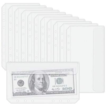 12 Pcs A6 Size Binder Pockets 6-Holes Cash Budget Envelopes For Budgeting Clear PVC Zipperless Binder Pouch Loose Leaf Bags Insert Pages Waterproof Document Folder Filing Bags