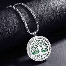 Collier pendentif d'aromathérapie en cristal Médaillon à fleurs de l'arbre de vie ouvert Collier de parfum Diffuseur d'huiles essentielles Bijoux Pendentifs strass Colliers d'arôme