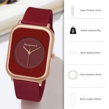 1pc Women's Cute, Minimalist, Elegant Fashion Rectangular Case Silicone Strap Quartz Wrist Watch, Ladies Sport & Daily Wear, Red - Red - View 5